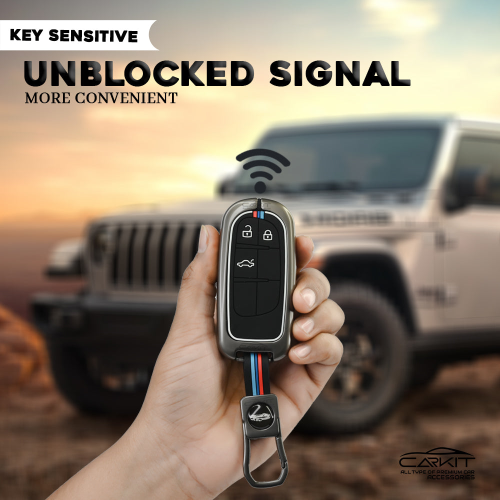 metal Car Key Cover For Jeep Meridian, Compass, Trailhawk, 3 Button Smart Key