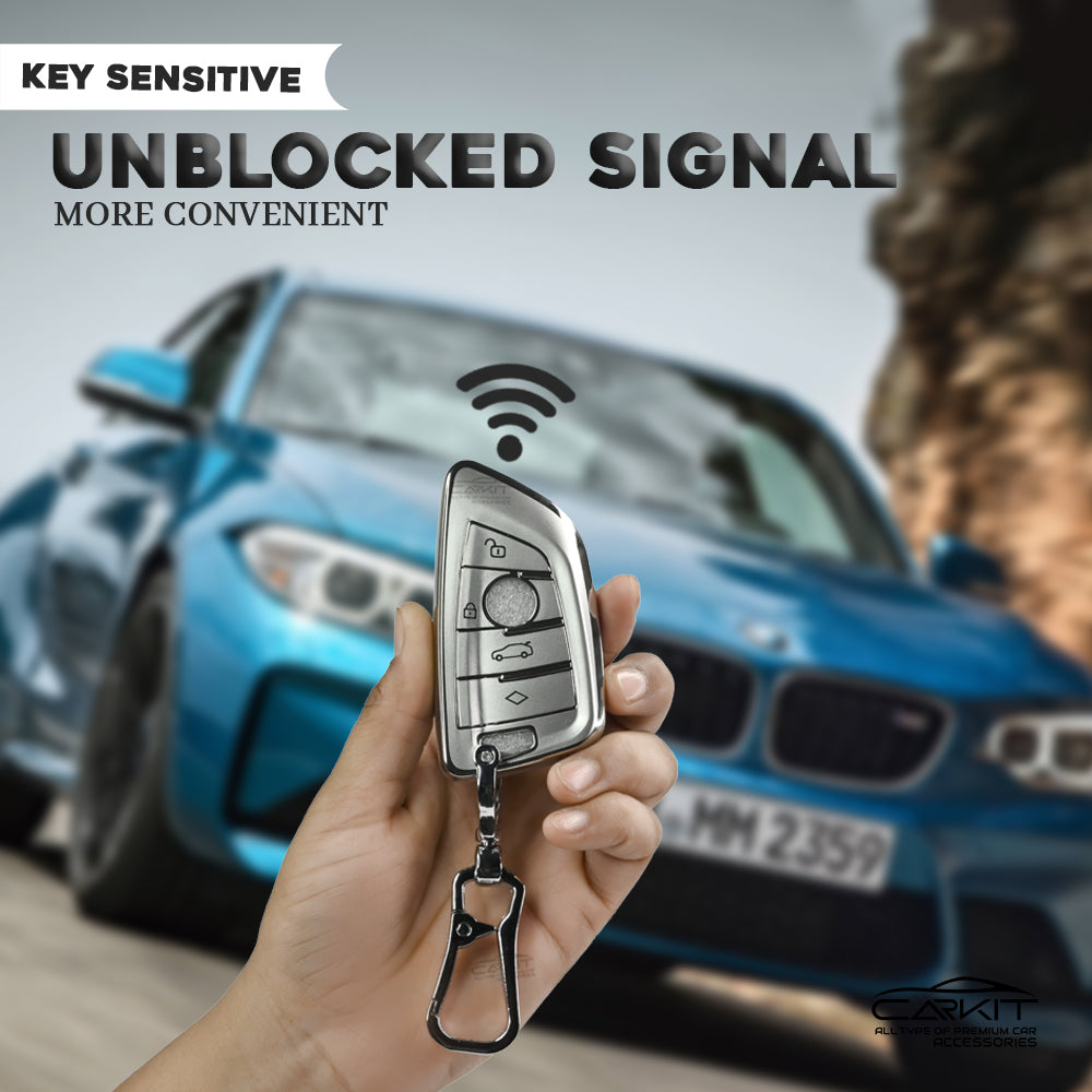 TPU Silver Car Key Cover For BMW X1, X3, X6, X5, 5 Series, 6 Series, 7 Series 4 Button Smart key