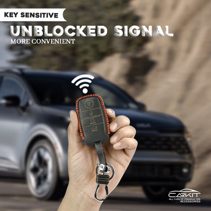 PU 3D Black Leather Car Key Cover For Kia: Seltos, Sonet, Carens, Seltos X-line 4 button smart key