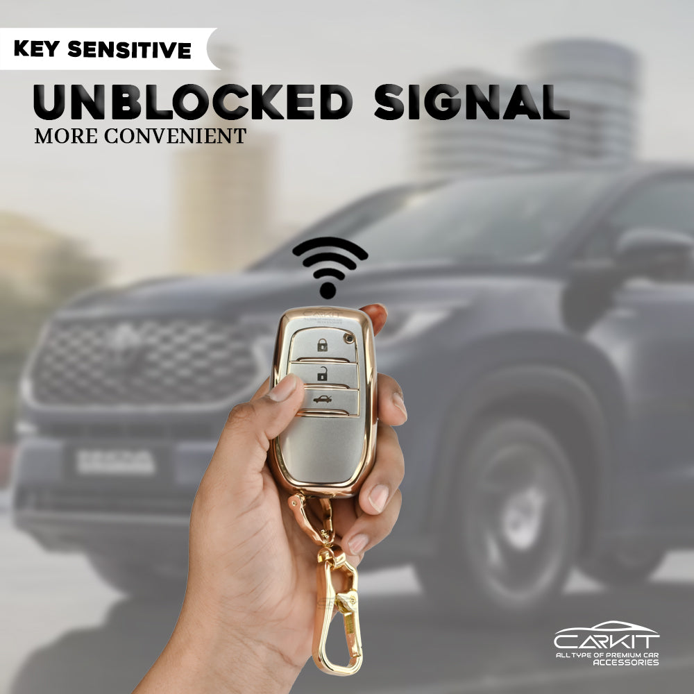 TPU White Gold Car Key Cover For Toyota: Innova, Fortuner, Legender, Land Cruiser, Suzuki Invicto 3 button smart key.