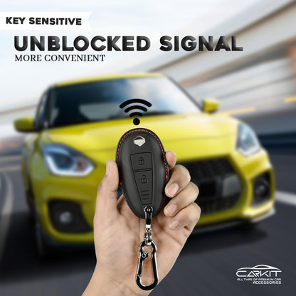 PU 3D Black Leather Car Key Cover For Maruti Suzuki: Baleno, Ciaz, Ignis, S-Cross, Grand Vitara, Brezza 3 Button Smart Key