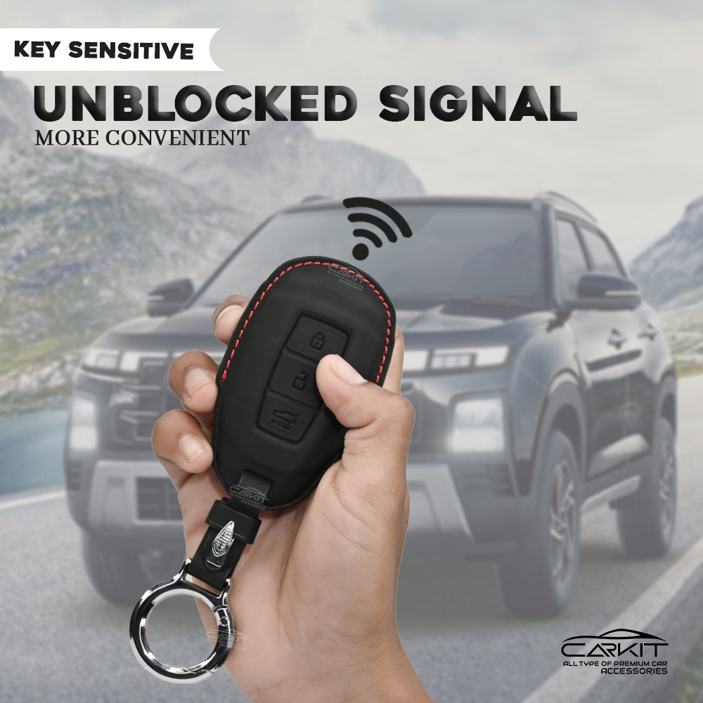PU 3D Leather Key Cover For Hyundai: i20, Kona, Verna 2018 onwards 3 button smart key