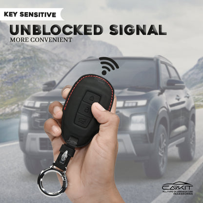 PU 3D Leather Key Cover For Hyundai: i20, Kona, Verna 2018 onwards 3 button smart key
