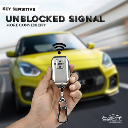 TPU Silver Car Key Cover For  Suzuki : Swift, DZire, Baleno, Ertiga, Grand Vitara, Brezza, Fronx, Jimny XL6, Ignis, Toyota: Glanza, Urban Cruiser Hyryder, Rumion 2 button smart key.