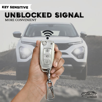 Tpu White Car Key Cover For Tata: Nexon, Harrier, Safari, Altroz, Punch, Tiago, Tigor, Zest, Bolt, Hexa 3 button Flip Key