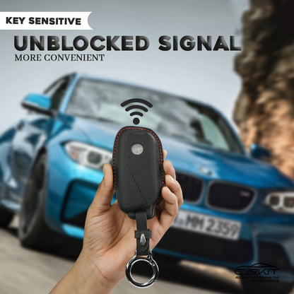 PU 3D Black Leather Car Key Cover For BMW 7 Series 740i 760i X1 X7 XM IX I7 X3 IX1 X5 Smart Key 4 Button