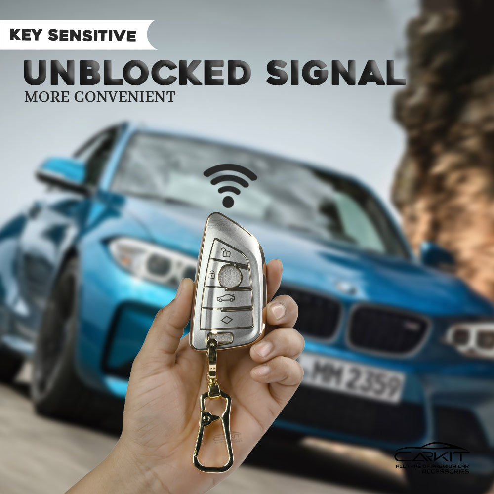 TPU White Gold Car Key Cover For BMW X1, X3, X6, X5, 5 Series, 6 Series, 7 Series 4 Button Smart key