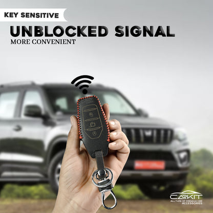 PU 3D Black Leather Car Key Cover For Mahindra: XUV500 3 button smart key
