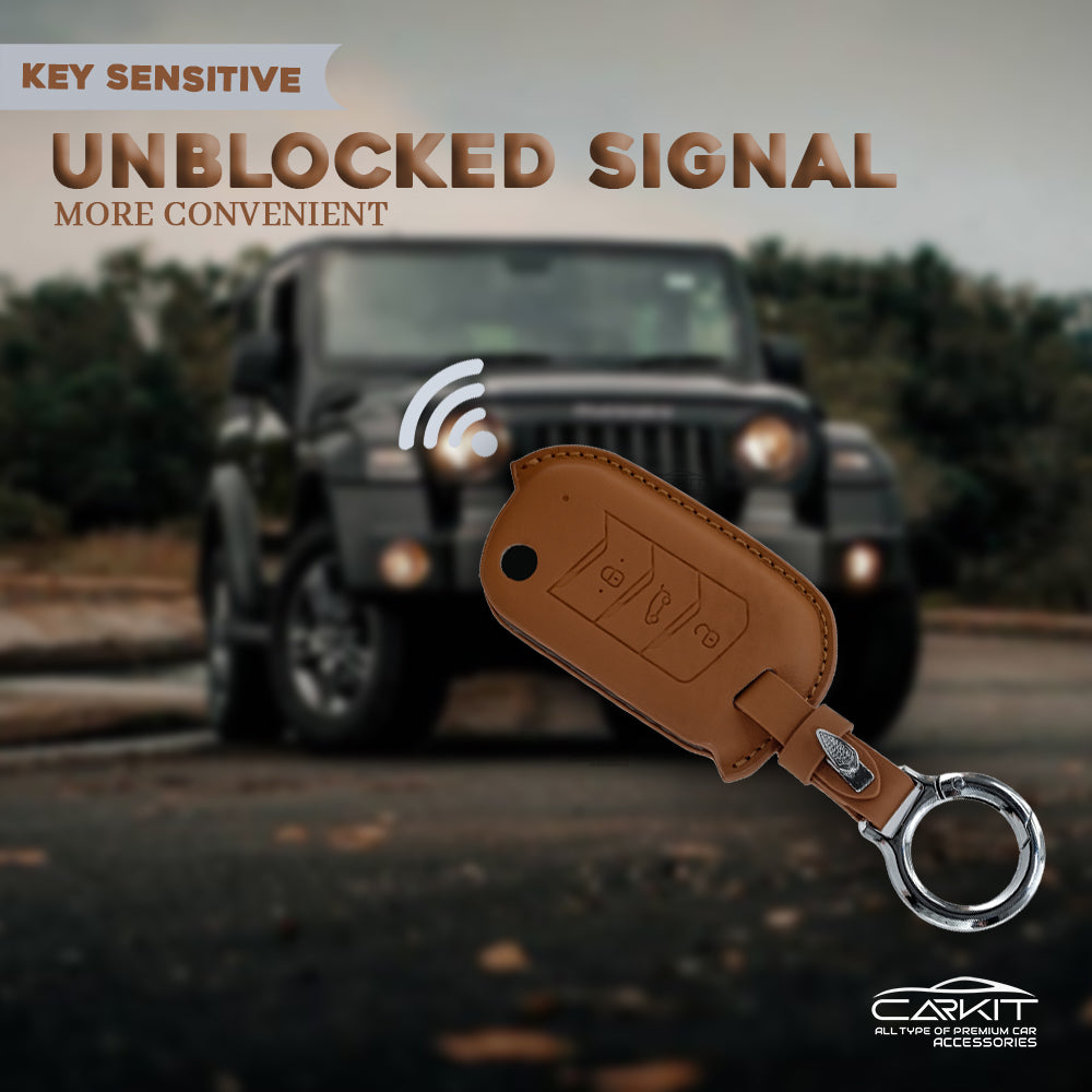 PU-3D Car Key Cover For Mahindra: Thar, Bolero, Scorpio, XUV700, XUV400, XUV3x0, XUV300, TUV300, Marazzo 3 button flip key