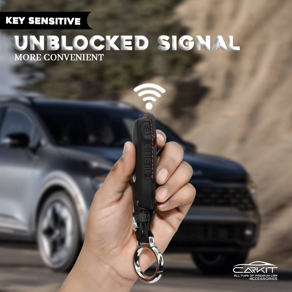 PU 3D Leather Car Key Cover For New Kia Seltos 2023 Facelift | Carens X Line | Sonet Facelift - 4 Button Smart Key