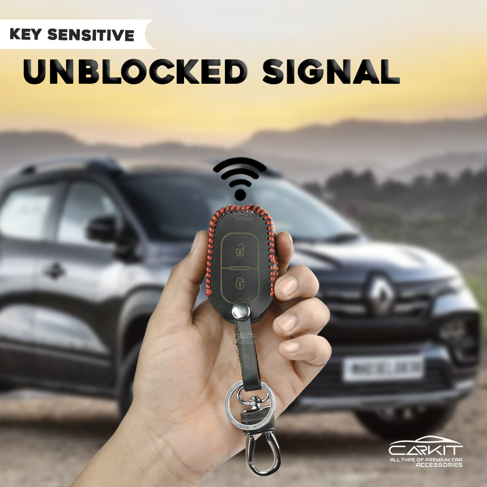 PU 3D Black Leather Key Cover Fit for Renault Triber | Kwid | Duster | Datsun redi-GO Flip type Key