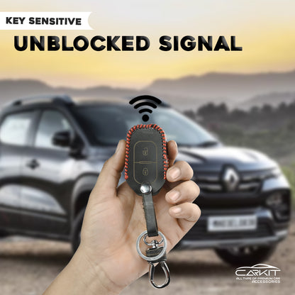 PU 3D Black Leather Key Cover Fit for Renault Triber | Kwid | Duster | Datsun redi-GO Flip type Key