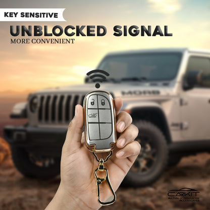 TPU White Gold Car key Cover For Jeep : Meridian, Compass, Trailhawk – 3 Button Smart Key