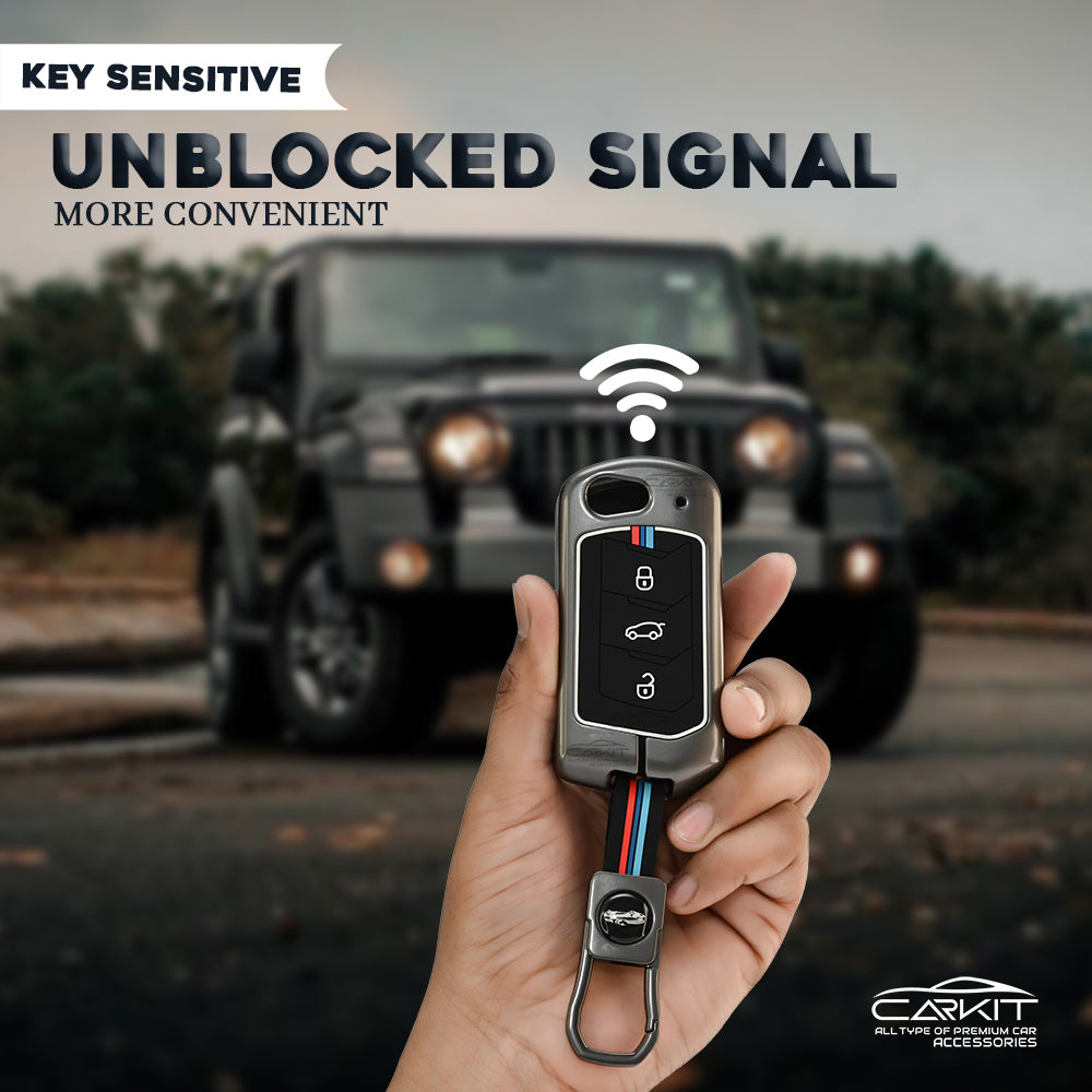 metal Car Key Cover For Mahindra: Thar, Bolero, Scorpio, XUV700, XUV400, XUV3x0, XUV300, TUV300, Marazzo 3 button flip key