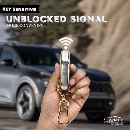 TPU White Gold Car Key Cover For New Kia Seltos 2023 Facelift | Carens X Line | Sonet Facelift - 4 Button Smart Key