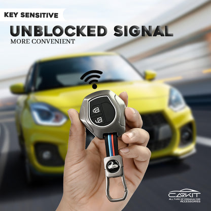 Metal Silicon Car Key Cover For Maruti Suzuki: Swift, Dzire, WagonR, Brezza, Grand Vitara, Fronx, Jimny, XL6, Ignis, Ertiga, Baleno, Vitara Brezza, Celerio, Alto, Ciaz, S-Cross – 2 Button Remote Key