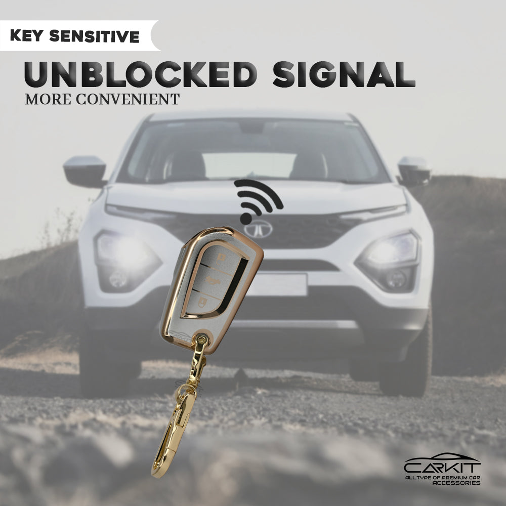 TPU White Gold Car Key Cover For Toyota: Innova Crysta, Corolla Altis 3 button flip key.