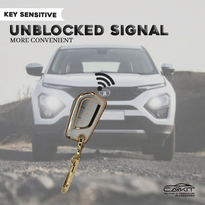 TPU White Gold Car Key Cover For Toyota: Innova Crysta, Corolla Altis 3 button flip key.