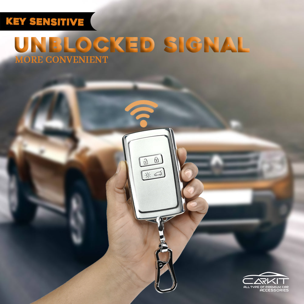 TPU Silver Car key Cover For Renault Triber | Kiger | New Kwid Smart Key