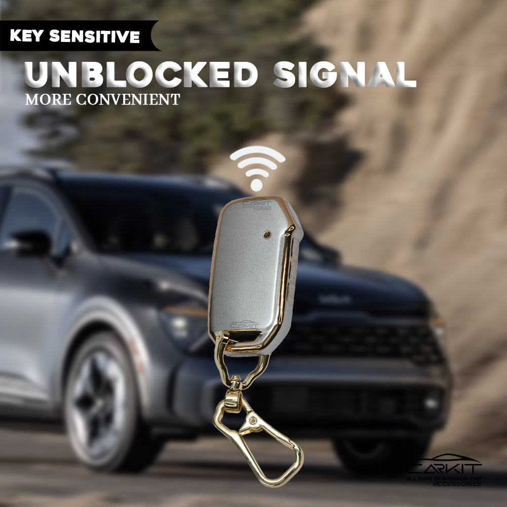 TPU White Gold Car Key Cover For New Kia Seltos 2023 Facelift | Carens X Line | Sonet Facelift - 4 Button Smart Key