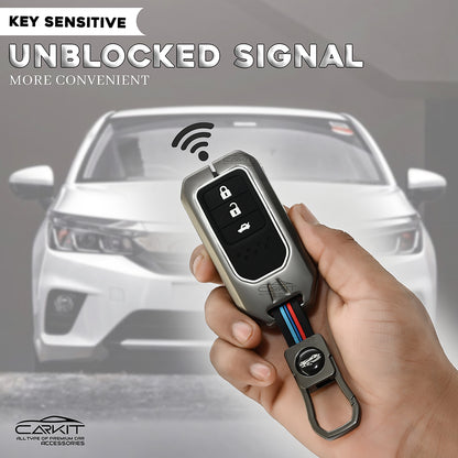 Metal Silicon Car Key Cover For Honda: City, Civic, Jazz, Brio, Amaze, Cr-v, Wr-v, Br-v, Mobilio 3 Button Smart Key