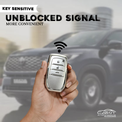 TPU Silver Key Cover For Toyota: Innova, Fortuner, Legender, Land Cruiser, Suzuki Invicto 3 button smart key.