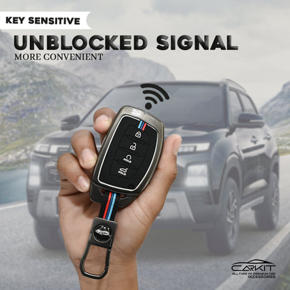 Metal Silicone Key Cover For Hyundai: Alcazar, Creta 2021 onwards 4 button smart key