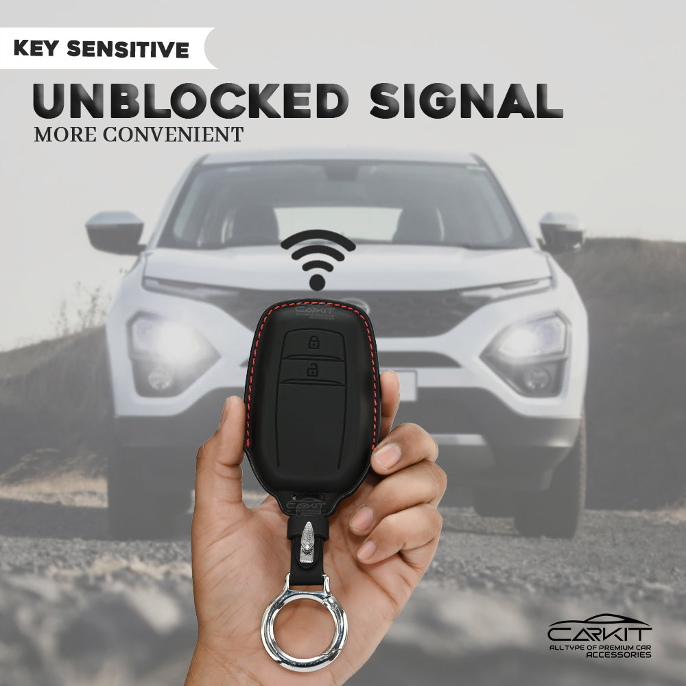 PU 3D Leather Key Cover For Toyota: Innova Crysta, Innova HyCross, Hilux 2 button smart key.