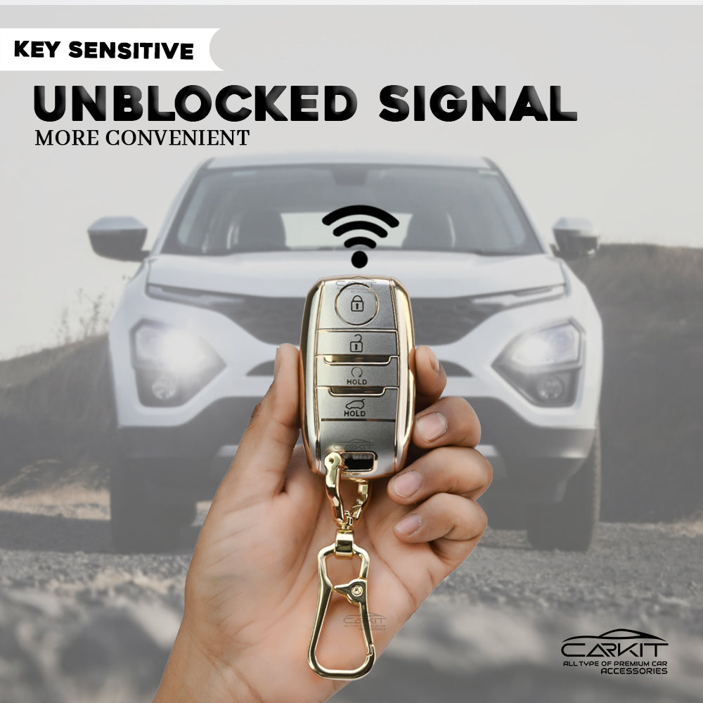 TPU White Gold Key Cover For Kia: Seltos, Sonet, Carens, Seltos X-line 4 button smart key