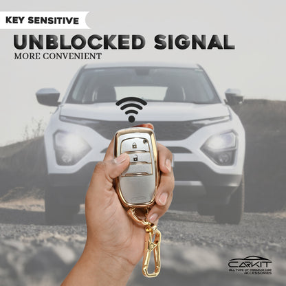 TPU White Gold Key Cover For Toyota: Innova Crysta, Innova HyCross, Hilux 2 button smart key.