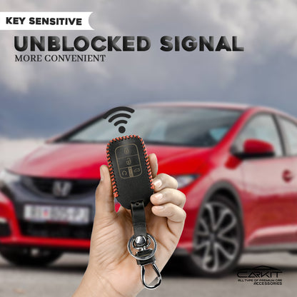 PU 3D Black Leather Car Key Cover For Honda: City, Civic, WR-V 4 button smart key