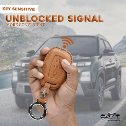 PU 3D Car Key Cover For Hyundai: Alcazar, Creta 2021 onwards 4 button smart key