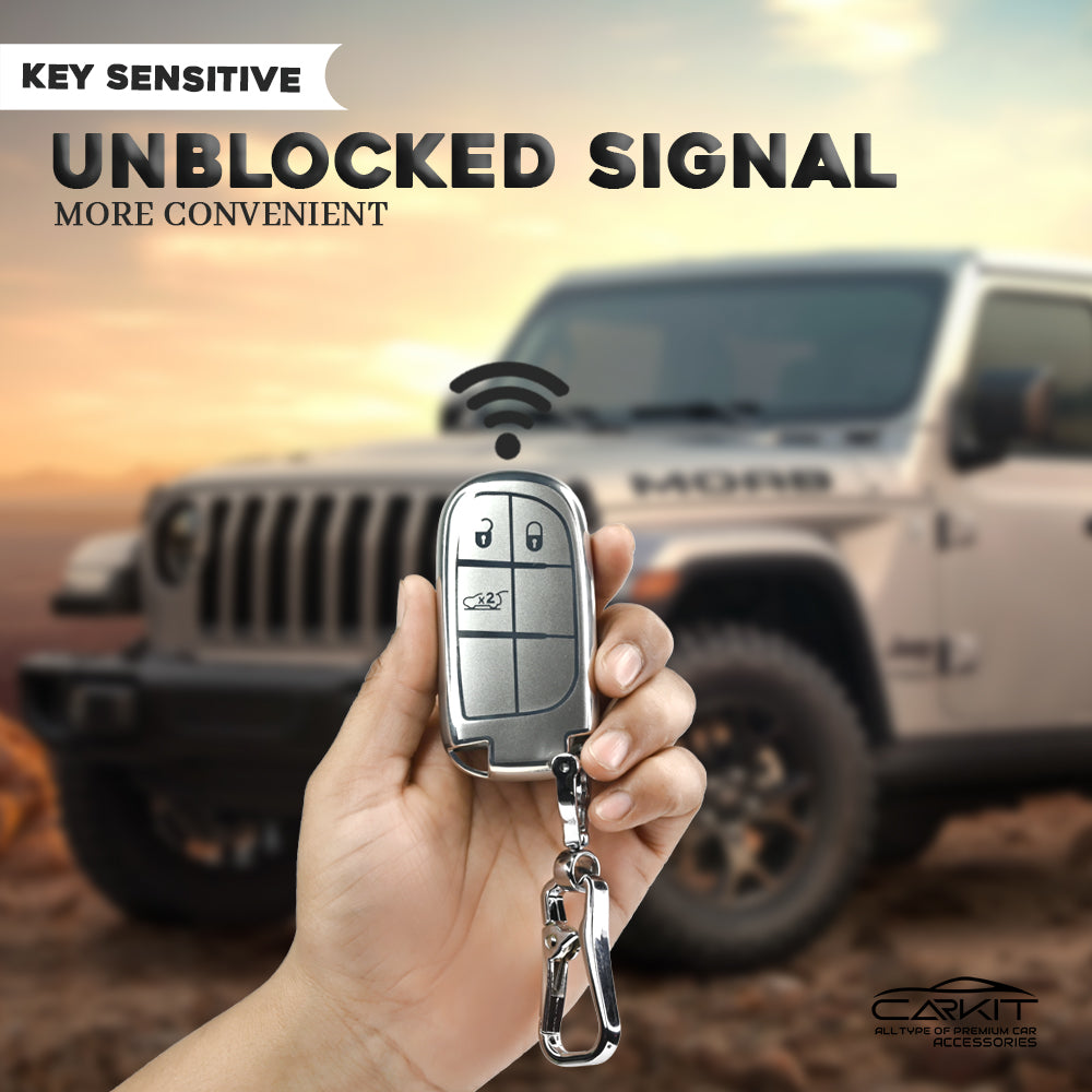 TPU Silver Car key Cover For Jeep : Meridian, Compass, Trailhawk – 3 Button Smart Key