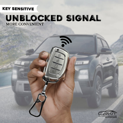 TPU Sliver Car Key Cover For Hyundai: Alcazar, Creta 2021 onwards 4 button smart key