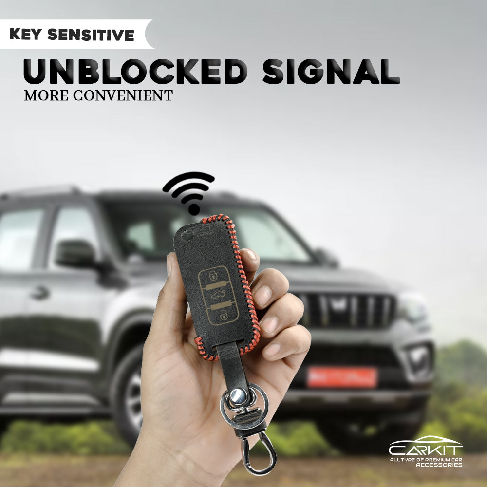 PU 3D Black Leather Car Key Cover For Mahindra: XUV500 Flip Key