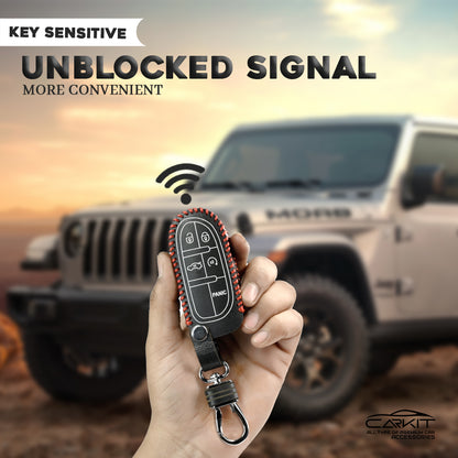 PU 3D Black Leather Key Cover Compatible for Jeep Meridian, Compass, Trailhawk, 3 Button Smart Key