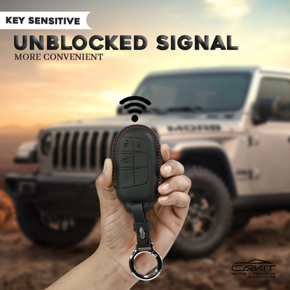 PU 3D Black Leather Car key Cover For Jeep : Meridian, Compass, Trailhawk – 3 Button Smart Key