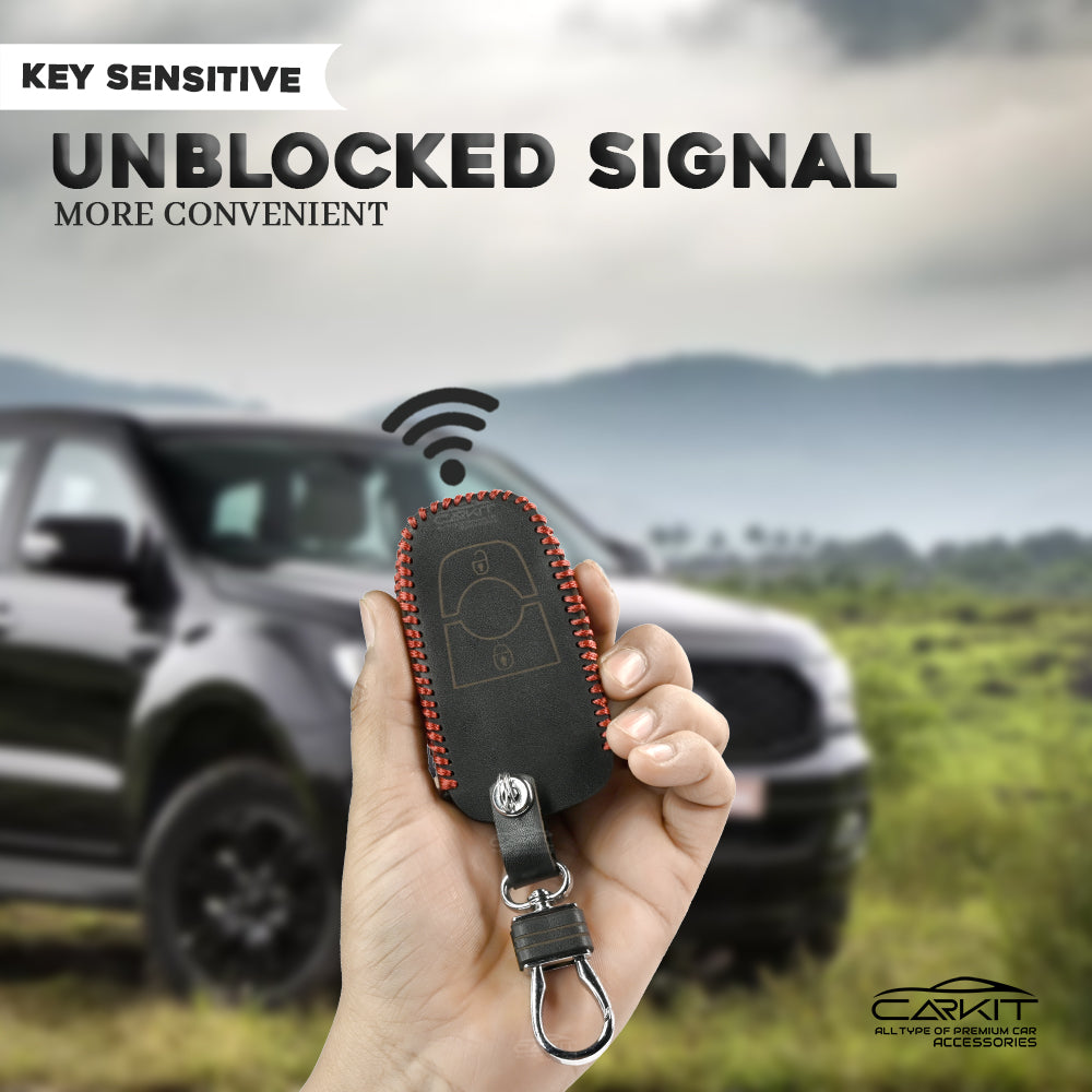 PU 3D Black Leather Car Key Case for Ford Ecosport | Endeavour | Freestyle | Aspire | Figo (2 button Smart Key)