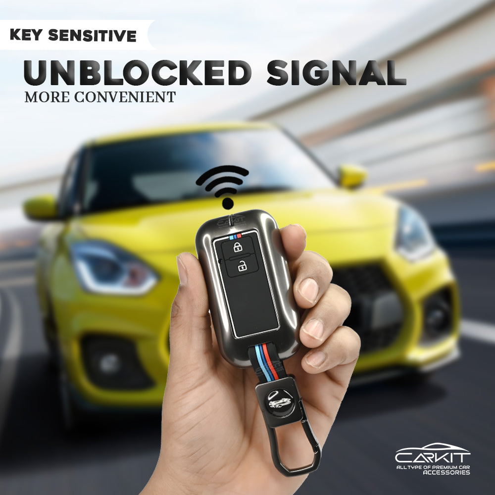 Metal Silicon Car Key Cover For Suzuki : Swift, DZire, Baleno, Ertiga, Grand Vitara, Brezza, Fronx, Jimny XL6, Ignis, Toyota: Glanza, Urban Cruiser Hyryder, Rumion 2 button smart key.