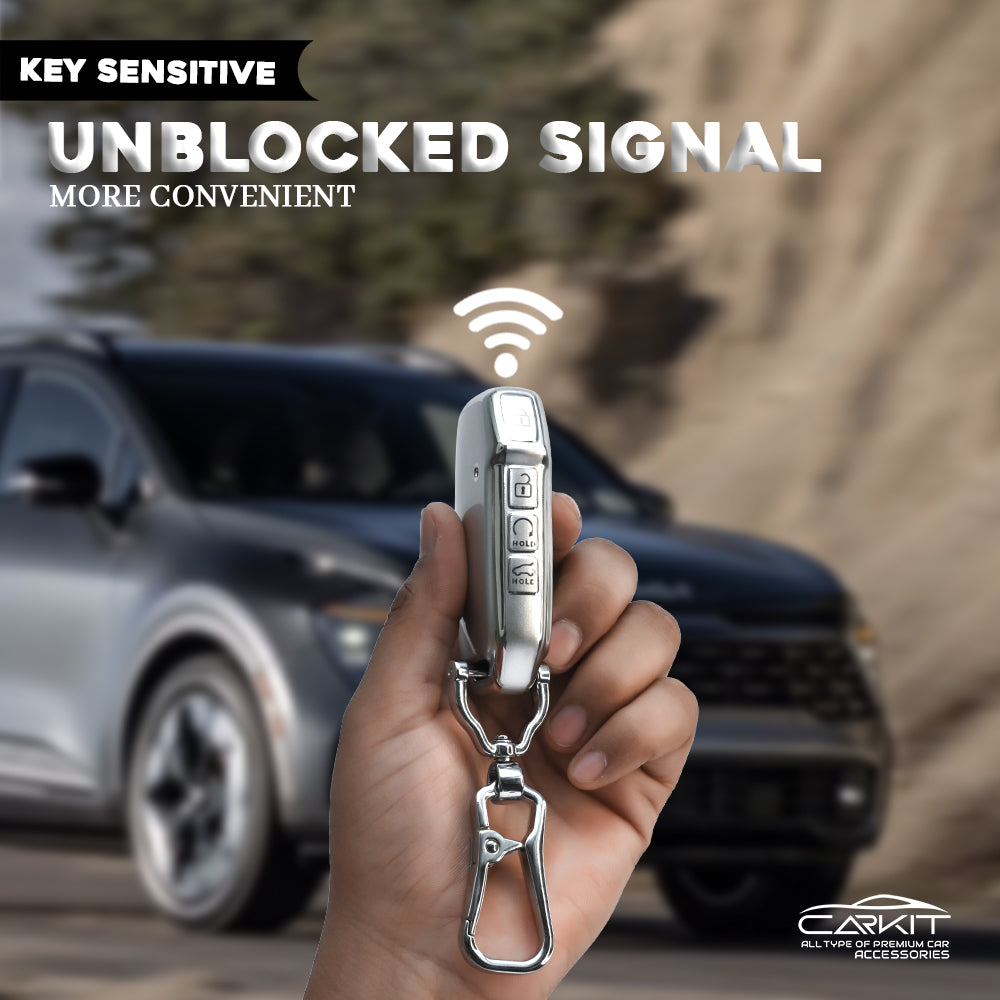 TPU Silver Car Key Cover For Kia: Seltos, Sonet 2023 facelift 4 button smart key.