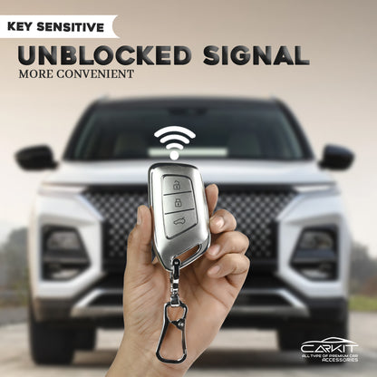 TPU Silver Car Key Cover For MG: MG Hector 3 Button smart key