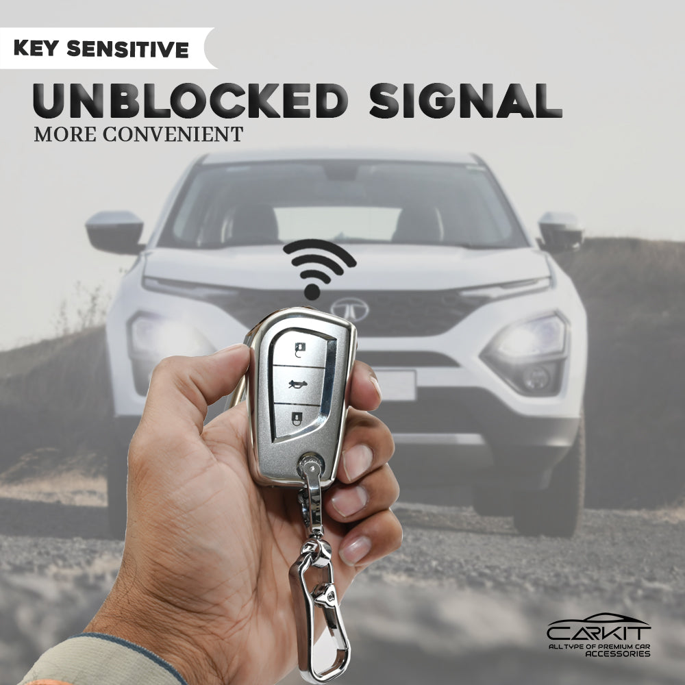 TPU Silver Car Key Cover For Toyota: Innova Crysta, Corolla Altis 3 button flip key.