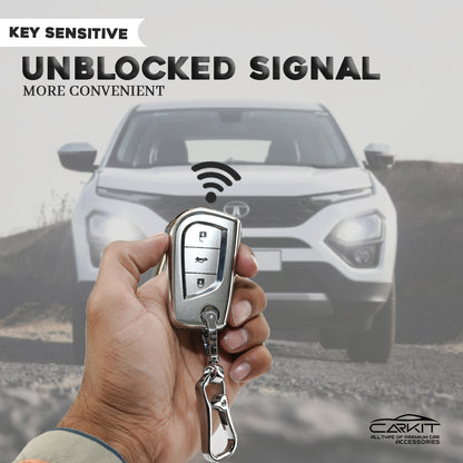 TPU Silver Car Key Cover For Toyota: Innova Crysta, Corolla Altis 3 button flip key.