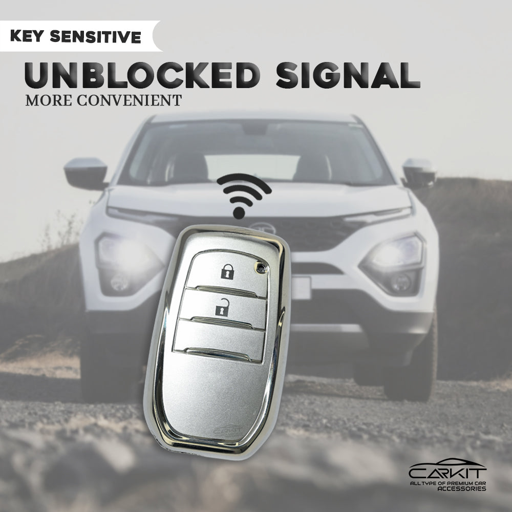 TPU SIlver Key Cover For Toyota: Innova Crysta, Innova HyCross, Hilux 2 button smart key.