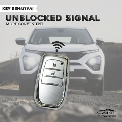TPU SIlver Key Cover For Toyota: Innova Crysta, Innova HyCross, Hilux 2 button smart key.