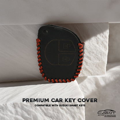 PU 3D Black Leather Car Key Cover For Maruti Suzuki: Swift, Dzire, WagonR, Brezza, Grand Vitara, Fronx, Jimny, XL6, Ignis, Ertiga, Baleno, Vitara Brezza, Celerio, Alto, Ciaz, S-Cross – 2 Button Remote Key