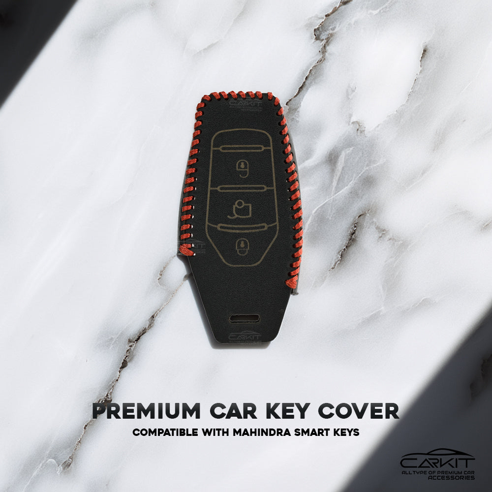 PU 3D Black Leather Car Key Cover For Mahindra: XUV500 3 button smart key