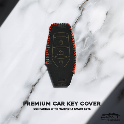 PU 3D Black Leather Car Key Cover For Mahindra: XUV500 3 button smart key