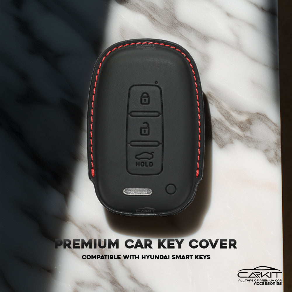 PU 3D Leather Car Key Cover For Hyundai: i20, Verna, Elantra old 3 button smart key