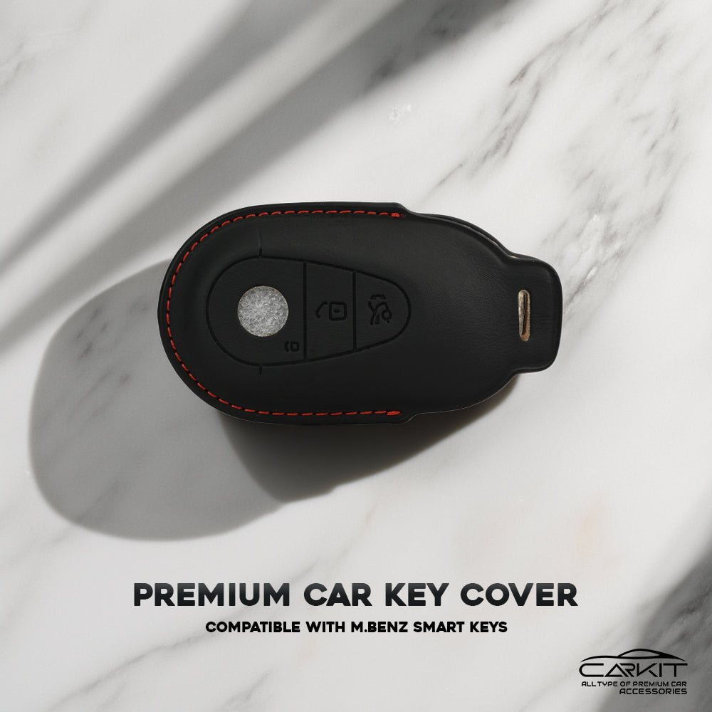 PU 3D Black Leather Car Key Cover For  New Mercedes Benz Maybach | S Class | E Class (3 Button Smart Key)